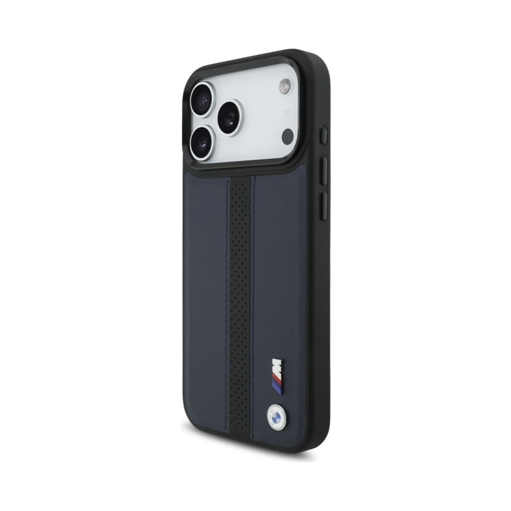 Coque iPhone 17 Pro Max BMW M Perforated Stripe Logo MagSafe bleu marine — visuel 2