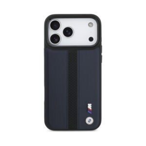 Coque iPhone 17 Pro Max BMW M Perforated Stripe Logo MagSafe bleu marine — visuel 3