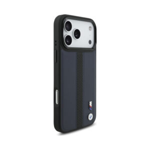 Coque iPhone 17 Pro Max BMW M Perforated Stripe Logo MagSafe bleu marine — visuel 4