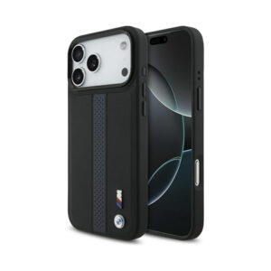 Coque iPhone 17 Pro Max BMW M Perforated Stripe Logo MagSafe bleue