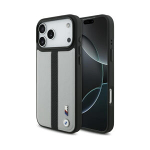 Coque iPhone 17 Pro Max BMW M Perforated Stripe Logo MagSafe grise