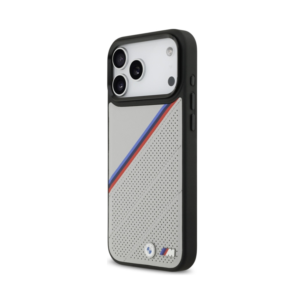 Coque iPhone 17 Pro Max BMW M Tricolor Metal Logo MagSafe grise — visuel 2