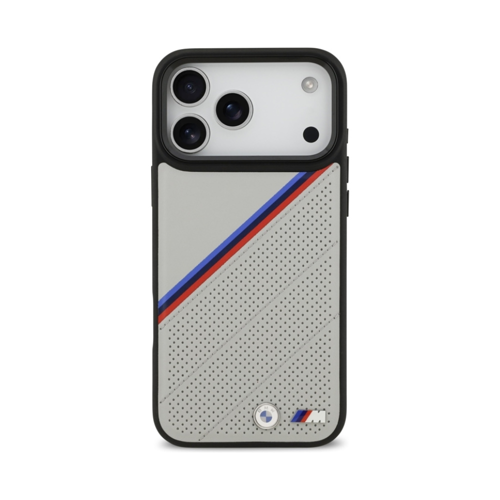 Coque iPhone 17 Pro Max BMW M Tricolor Metal Logo MagSafe grise — visuel 3