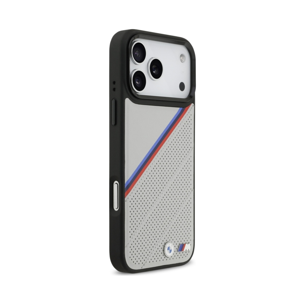 Coque iPhone 17 Pro Max BMW M Tricolor Metal Logo MagSafe grise — visuel 4