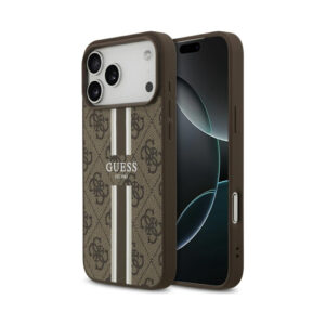 Coque iPhone 17 Pro Max Guess 4G Printed Stripes MagSafe brune