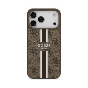 Coque iPhone 17 Pro Max Guess 4G Printed Stripes MagSafe brune — visuel 3
