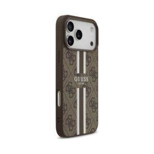 Coque iPhone 17 Pro Max Guess 4G Printed Stripes MagSafe brune — visuel 4