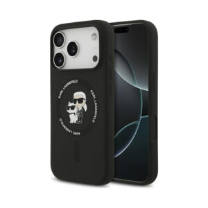 Coque iPhone 17 Pro Max Karl Lagerfeld Silicone Karl & Choupette Ring MagSafe noire