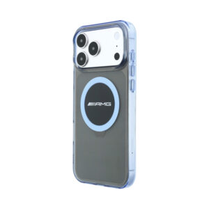 Coque iPhone 18 Pro Max AMG IML Transparent Bicolor Block MagSafe noire et bleue — visuel 2