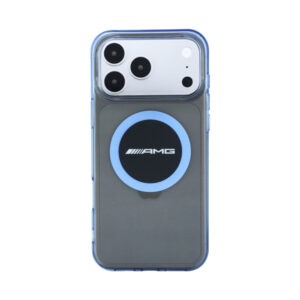 Coque iPhone 18 Pro Max AMG IML Transparent Bicolor Block MagSafe noire et bleue — visuel 3