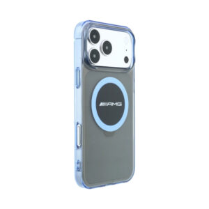 Coque iPhone 18 Pro Max AMG IML Transparent Bicolor Block MagSafe noire et bleue — visuel 4