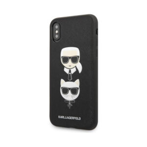 Coque iPhone Xs Karl Lagerfeld Saffiano Karl & Choupette Heads noire — visuel 2