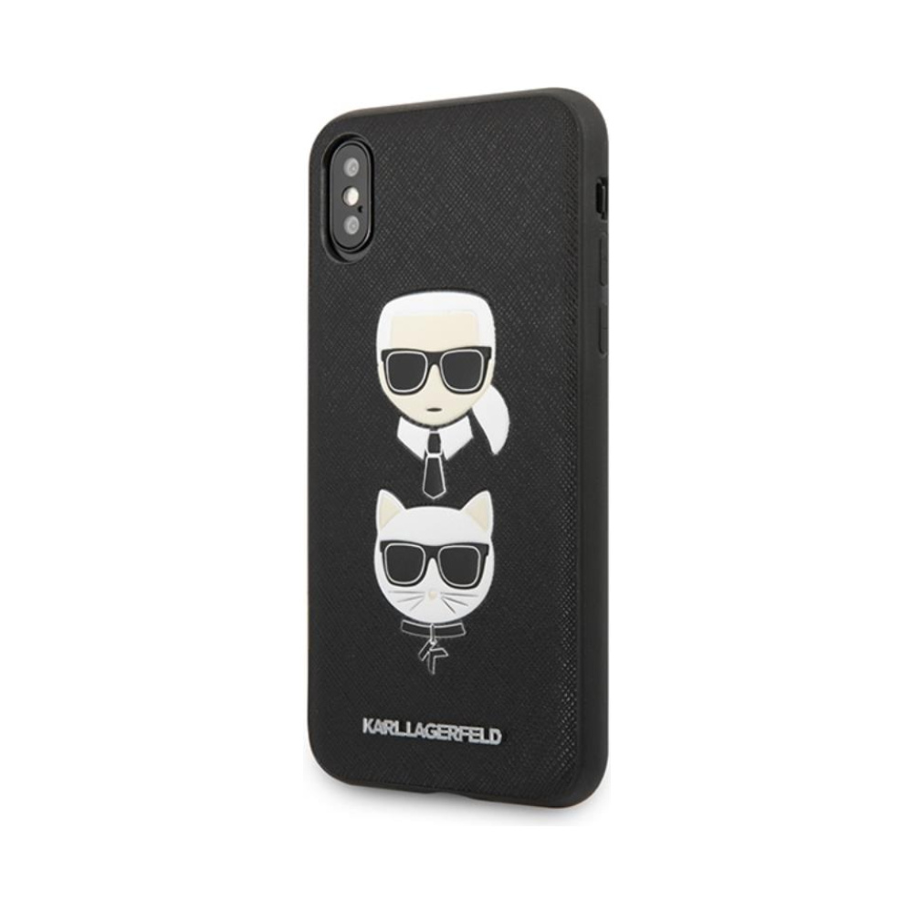 Coque iPhone Xs Karl Lagerfeld Saffiano Karl & Choupette Heads noire — visuel 2
