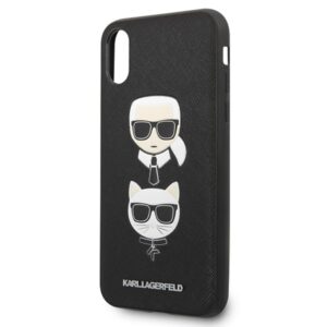 Coque iPhone Xs Karl Lagerfeld Saffiano Karl & Choupette Heads noire — visuel 3