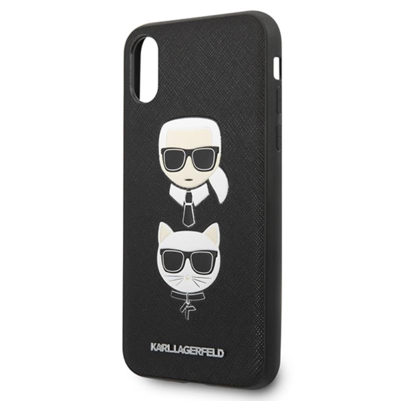 Coque iPhone Xs Karl Lagerfeld Saffiano Karl & Choupette Heads noire — visuel 3