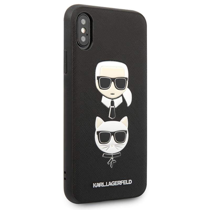 Coque iPhone Xs Karl Lagerfeld Saffiano Karl & Choupette Heads noire — visuel 5