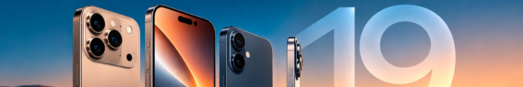 Rangée d'iPhone 19 devant le chiffre 19, concept de design