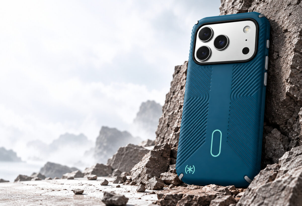 Coque Speck bleue à prise texturée pour iPhone