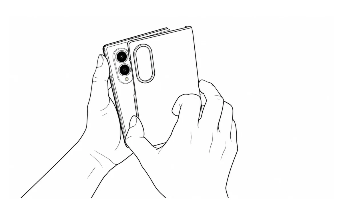 Pose de la partie arrière de la coque sur le dos du Galaxy Z Fold 8 plié