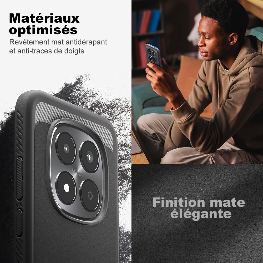 Coque Rugged Armor Spigen pour Xiaomi Redmi Note 15 Pro 5G noir mat — visuel 5