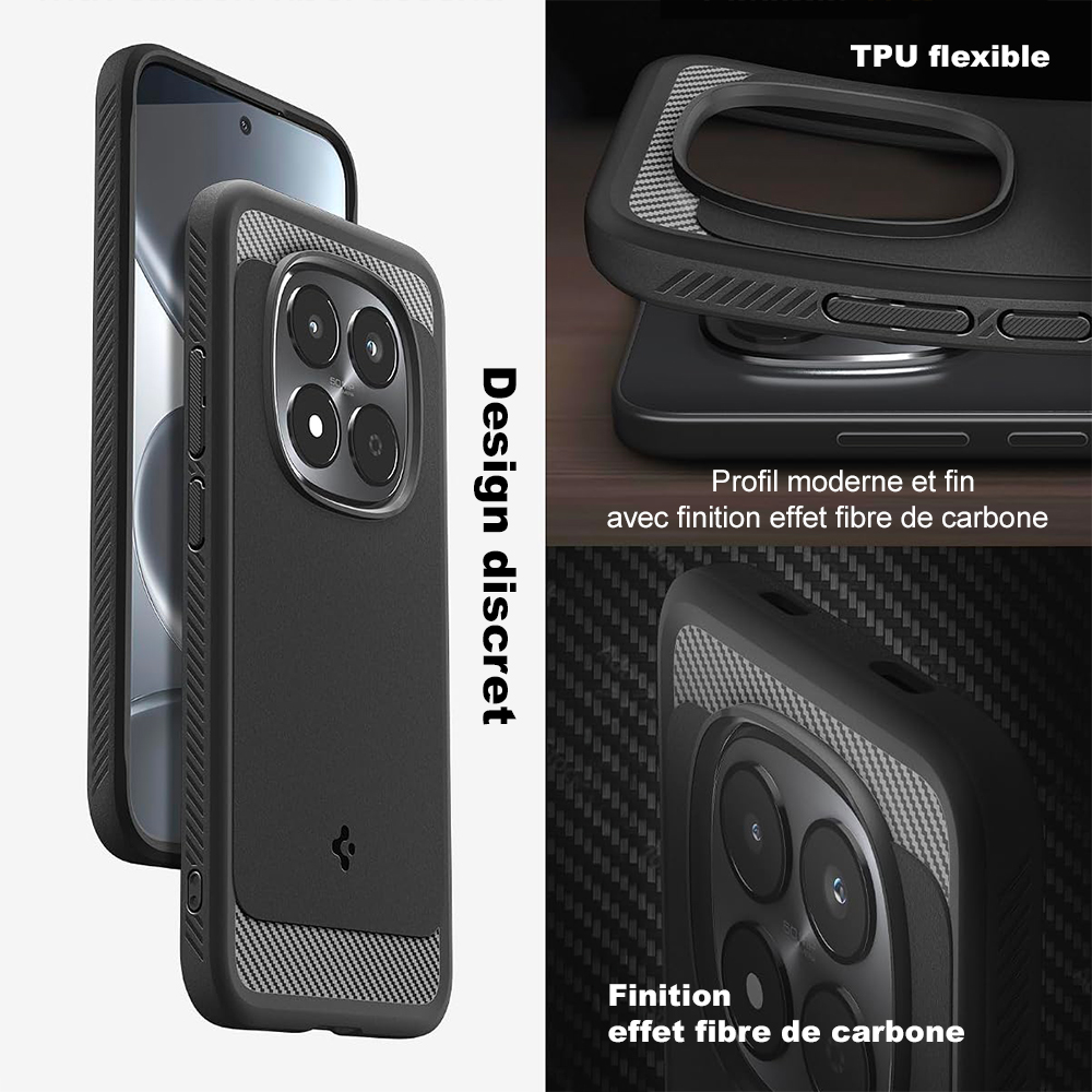 Coque Rugged Armor Spigen pour Xiaomi Redmi Note 15 Pro 5G noir mat — visuel 6