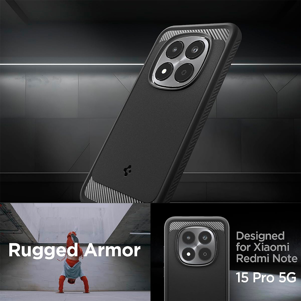 Coque Rugged Armor Spigen pour Xiaomi Redmi Note 15 Pro 5G noir mat — visuel 7