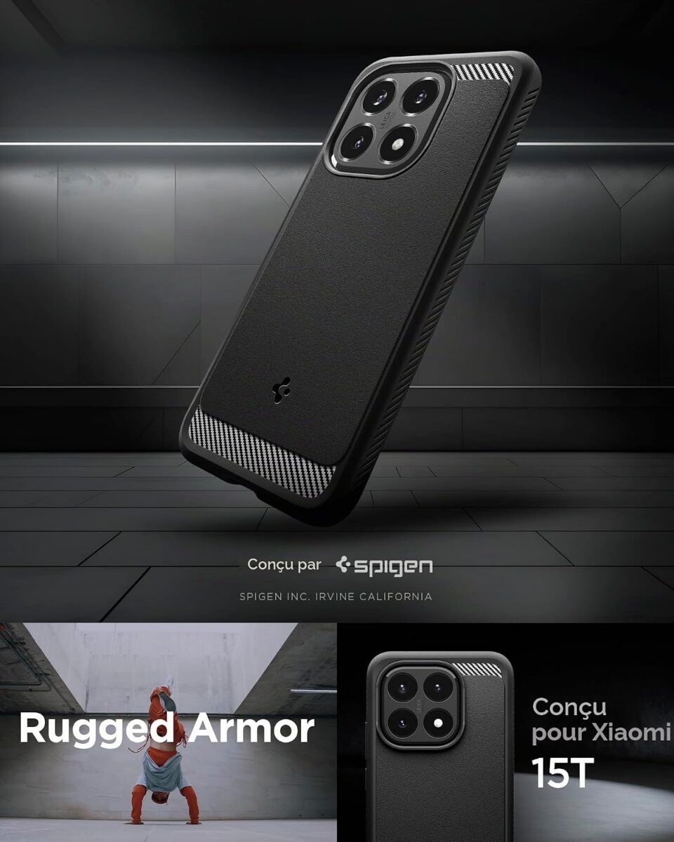 Coque Rugged Armor Spigen pour Xiaomi 15T noir mat — visuel 8