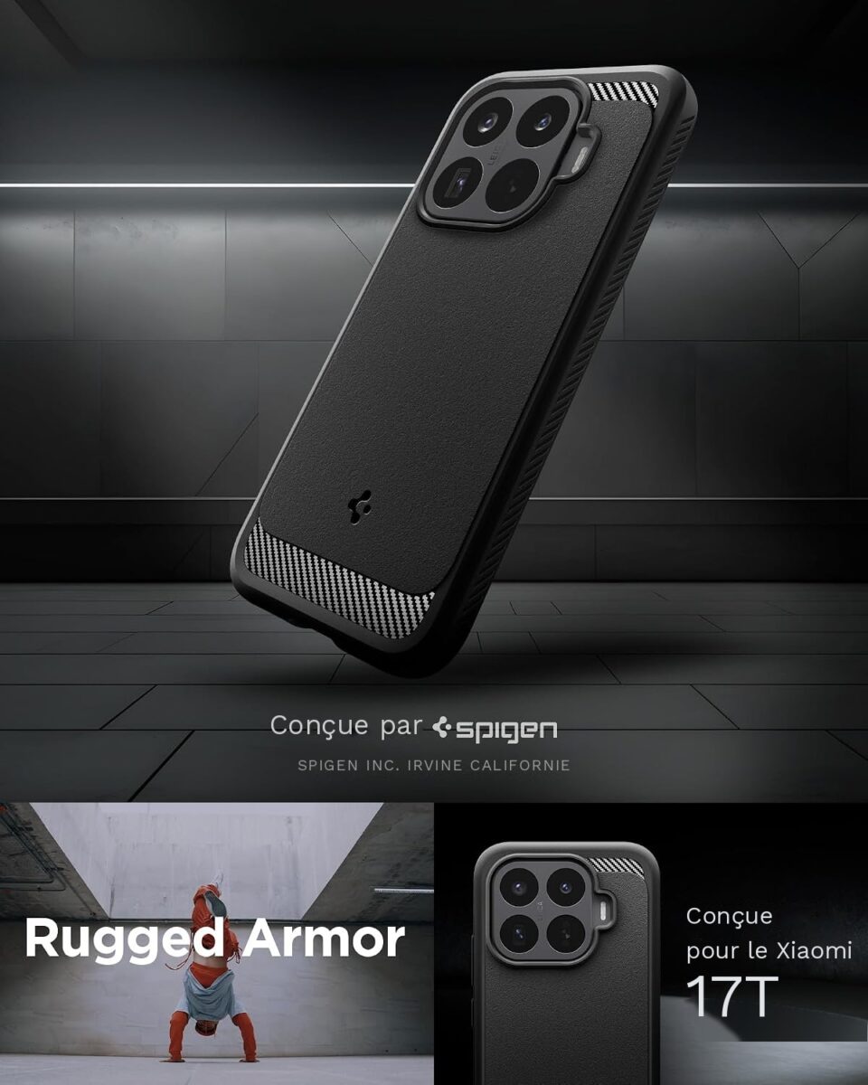 Coque Rugged Armor Spigen pour Xiaomi 17T noir mat — visuel 8