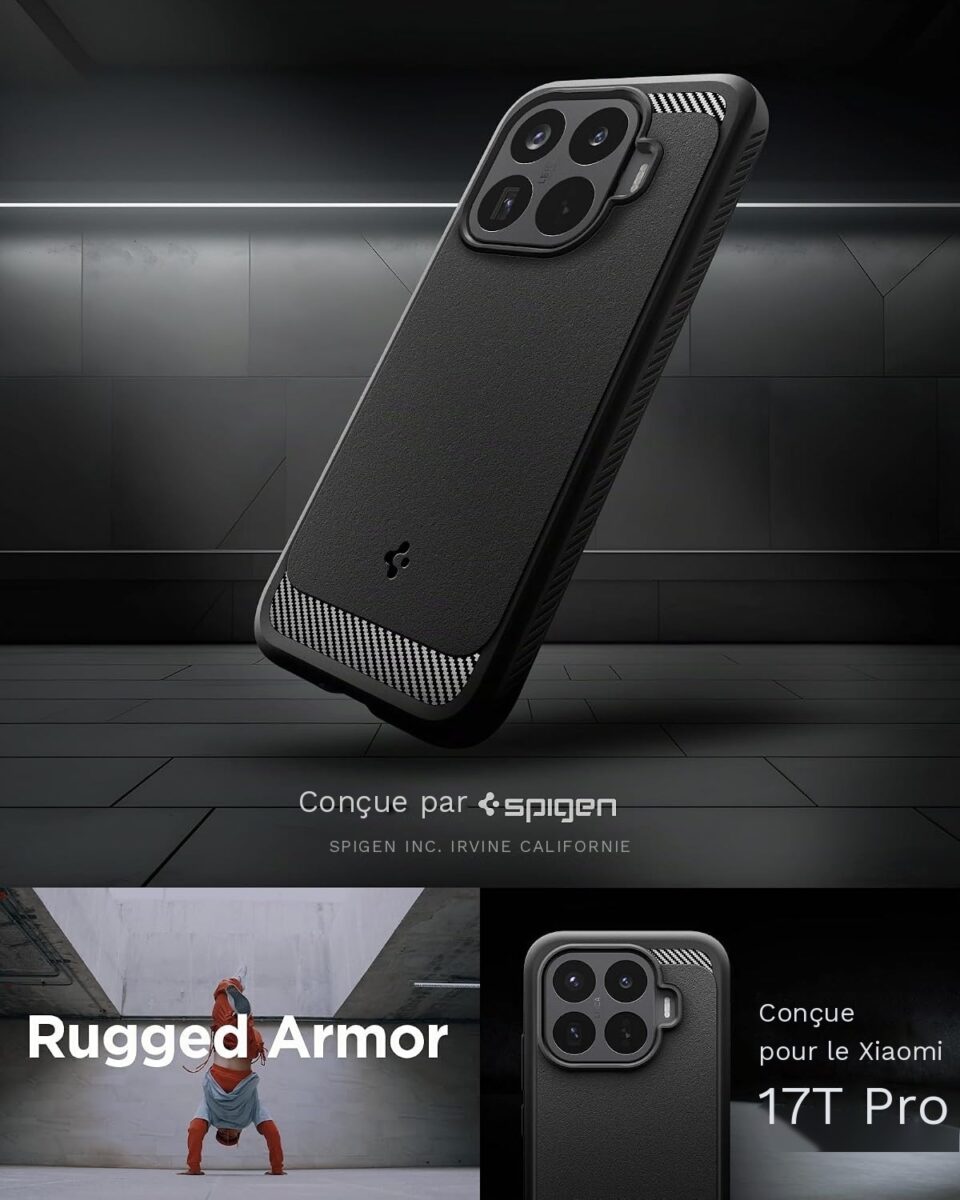 Coque Rugged Armor Spigen pour Xiaomi 17T Pro noir mat — visuel 9